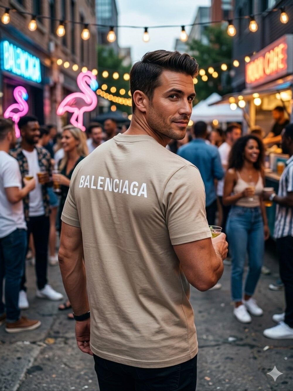 BALENCIAGA T-shirt Hait De Gamme Couleur Beige Clair Logos Blancs